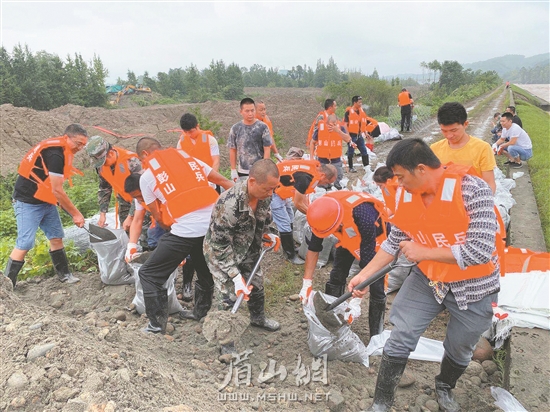 干群齊心，防汛抗洪。 本報記者 林茂春 攝
