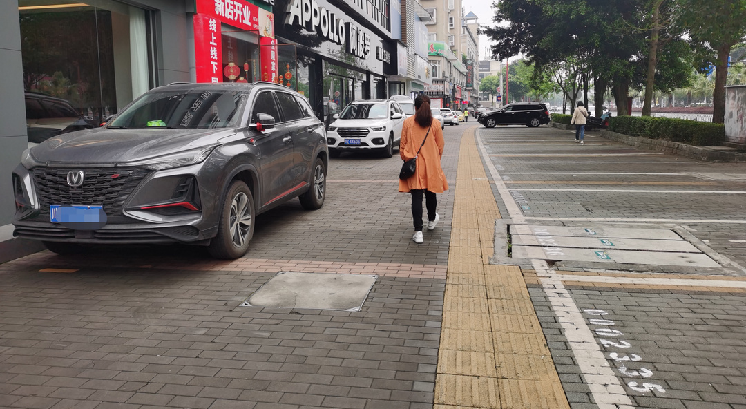 二環(huán)東路，停車位就在一旁，車主卻將車停在人行道。.jpg
